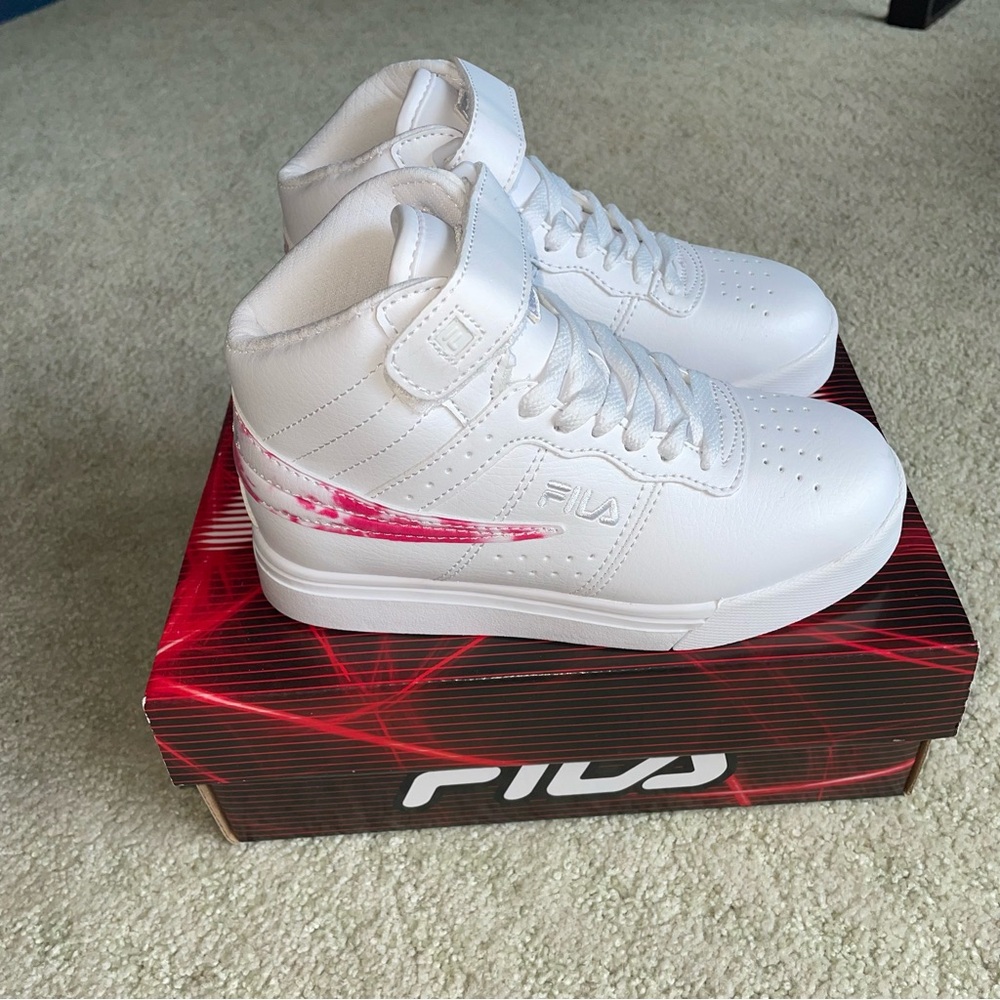 Fila White Sneakers with Pink Highlights